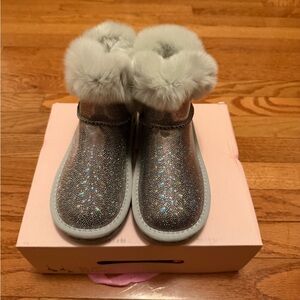 Doe a Deer Silver Fur Trim Glitter Boot